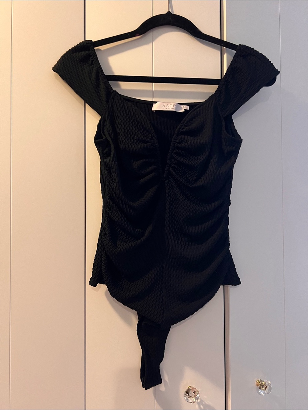 NWOT ASTR from Revolve Black Ruched Off-Shoulder Bodysuit, L
